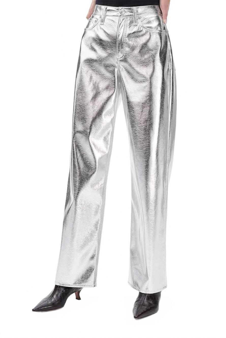 NEW RAG & BONE logan faux leather wide leg pant in silver